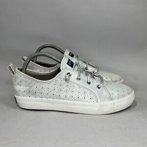 Sperry Shoes Girl’s Size 6 Silver‎ Top-Sider Crest Vibe Leather Sneakers